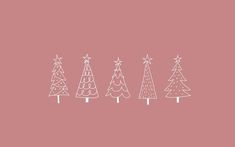 five christmas trees on pink background