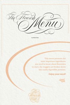 the menu for an event is shown in orange and white