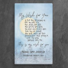 a card with the words michael james anderson written in black ink on a blue background