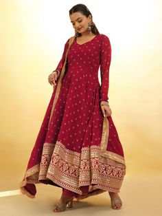 Introducing our stunning "fascinating red embroidered georgette wedding wear salwar suit" - a must-have for your ethnic wear collection.
This gorgeous suit set includes a red color georgette suit with intricate embroidered work and sequin work, paired with a matching georgette pant and dupatta. The suit pant is fully stitched and available in sizes XS to XXL, ensuring a perfect fit for all body types.
Whether you're attending a wedding, cocktail party, engagement, or festival, this outfit will m Red Semi-stitched Anarkali Set For Eid, Semi-stitched Red Anarkali Set With Resham Embroidery, Festive Red Anarkali Set With Dabka Work, Red Semi-stitched Anarkali Set With Resham Embroidery, Red Anarkali Salwar Kameez With Zari Work, Red Anarkali Salwar Kameez With Dabka Work, Red Floor-length Churidar With Zari Work, Red Semi-stitched Anarkali Set, Red Chikankari Embroidery Sharara For Reception