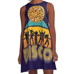 Loose-fit, mid-length sleeveless dress with silky handfeel. Printed on both sides. Machine washable. Size range XS-2XL. This vintage Disco Dancing Party Retro Outfit is perfect for people who love disco or old school classics in 70s, 80s or 90s - Ideal present to boogie and disco night party that is versatile enough to wear year-round too, for people who love to get downDo you love to dance at the discotheque doing the hustle or funky chicken? Whatever your age its time to boogie down and party Retro Sleeveless Dress With Graphic Print, Retro Dancing, Funky Chicken, Disco Dancing, Disco 70s, Disco Night, Vintage Disco, Retro Outfit, Dancing Party