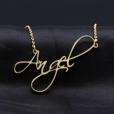 Cursive Style Name Necklace Nameplate Necklace Gold, Word Necklace, Necklace Chain Types, Signature Necklace, Customizable Jewelry, Cursive Handwriting, Nameplate Necklace, Diamond Solitaire Necklace, Gold Name Necklace