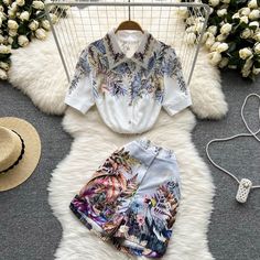 Fabric: BlendedSize: (cm)shirts sizeM: Bust 96 Sleeve 25 Length 62L: Bust 100 Sleeve 26 Length 63XL: Bust 104 Sleeve 27 Length 64XXL: Bust 108 Sleeve 28 Length 65&ltp&gtpants size</p>&ltbr/>&ltp&gtM: Length 36 Waist 72</p>&ltbr/>&ltp&gtL: Length 37 Waist 76</p>&ltbr/>&ltp&gtXL: pants length 38 waist 80</p>&ltbr/>&ltp&gtXXL: Length 39 Waist 84</p>&ltbr/>&ltp&gtPlease check the size carefully when you choose items.</p>&ltbr/>&ltp&gtFor more pictures of the dress, please contact us, thank you.</p>& High Waist Two-piece Summer Set, Summer High Waist Two-piece Set, Summer Two-piece Set With High Waist, Collared Summer Sets For Day Out, Trendy Summer Sets With Collared Shape, Collared Sets For Summer Day Out, Summer Two-piece Sets With Short Length, Trendy Summer Collared Sets, Fitted Short Sleeve Short Set For Summer