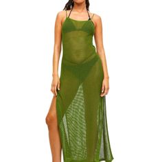 Blogger Favorite Sold-Out Statement Piece Fitted Green Beach Midi Dress, Fitted Green Maxi Dress For Beach Cover-up, Fitted Green Maxi Dress For Beachwear, Fitted Green Mini Dress For Beach Cover-up, Green Midi Dress For Beach Season Party, Green Midi Dress For Party During Beach Season, H&m Midi Beach Dresses, H&m Beach Midi Dresses, Fitted Green Beach Dress Cover-up