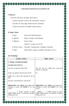 a green and white document with words on it