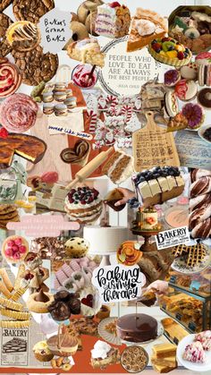 a collage of food and pastries is shown in this image with the words baking on it