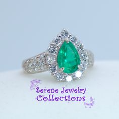 Beautiful mesmerizing emerald platinum vintage ring! A halo of white sparkly diamonds surround the emerald pear. Ring Size: 6 Total Weight: 7.19 grams Precious Metal: Platinum Precious stones: -Emerald Center Stone: 1.47 carats, 9.5mm x 6.1mm -White Round Diamonds: 0.90 carats Hallmark: Pt900 1.47 0.90 14k Yellow Gold Necklace, Pear Ring, Platinum Diamond Rings, Akoya Pearls, Marquise Diamond, Ruby Diamond, Platinum Ring, Precious Metal, Emerald Diamond