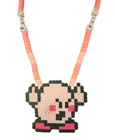 Kirby kandi necklace, says "Poyo!"(which is what he says throughout the game) can be personalized. Pendant made from perler beads, necklace made from pony beads Kandi Perler Necklace, Kirby Kandi, Kirby Perler Beads, Kandi Perler, Perler Necklace, Kandi Necklace, Personalized Pendant, Pony Beads, Beads Necklace