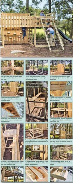 the instructions for how to build a wooden play structure with swings and ladders,