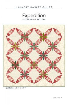 an image of a quilt pattern with the words expedition written in red and green on it