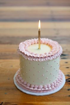 a birthday cake with a single candle on top