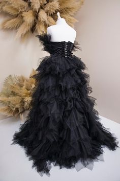 Black Dress, Evening Dress, Prom Gown, Wedding Dress, Long Train Dress, Sweep Train, Multilayered Dress, Tulle Dress, Off Shoulders, Corset Dress, Photoshoot Dress, Pageant Outfit, Puffy Woman Dress, Birthday Party Dress, Special Occasion Gorgeous tulle woman dress have original fashionable design and made of high-quality fabric will be perfect for any celebration....birthday, wedding, parties, Christmas, photography, Valentine's Day, evening, ball gown, festivals wear, dress-up or other special Corset Photoshoot, Black Dress Evening, Long Train Dress, Wedding Dress Long Train, Fairy Princess Costume, Dress Goddess, Gothic Gowns, Pageant Outfits, Dress Birthday Party