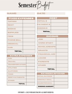 Workout Tracker Printable Student Saving Plan, Budgeting Finances College Student, Budget Plan For College Student, How To Budget College Student, College Student Saving Plan, Budgeting In College, Budgeting For Students, Budgeting Worksheets For Students, College Semester Planning