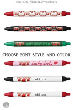 four different types of crayon pens with the words choose font style and color