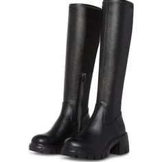 Steve Madden Higher Black Knee High Lug Boots - New In Box Get The Best Of Both Style And Functionality Wearing Steve Madden Higher Boots. The Mid-Calf Lugged Boots Feature A Round Toe Design, Block Heel, And Zipper Closure For Easy On And Off. These Are Crafted With A Polyurethane Upper, Lining, And Footbed. Mid Length Black Boots, Black Boots Knee High, Black Tall Boots, Knee High Black Boots, Lug Boots Outfit, Black Leather Boots Outfit, Steve Madden Black Boots, Steve Madden Chelsea Boots, Leather Combat Boots Women