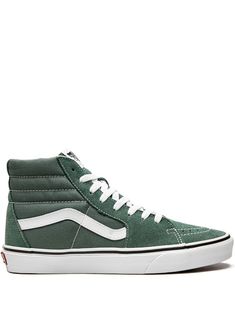 green suede side stripe detailing round toe front lace-up fastening logo patch at the tongue branded insole flat rubber sole These styles are supplied by a premium sneaker marketplace. Stocking only the most sought-after footwear, they source and curate some of the most hard to find sneakers from around the world. Vans Verdes, Green Vans, Vans Sk8 Hi, Vans Shop, Sk8 Hi, Vans Sneakers, Green Suede, Green Shoes, Vans Sk8