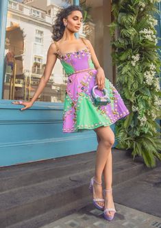 Papa Don'T Preach By Shubhika-Multicolor Panelled Babydoll Dress-INDIASPOPUP.COM Spring Fashion Chic, Shop Dresses Online, Denim Embroidery, Angel Outfit, Pink Lilac, 3d Metal, Designer Dresses Indian, Online Dress Shopping, Metal Flowers