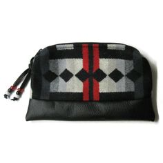 This pouch measures about 9" x 6". Pendleton calls this wool pattern "Rio Rancho". I used a soft black leather for the entire back and wrapped over the bottom front for durability.  I used a quality zipper across the top with a zipper pull I made from leather and added glass crow beads for more interest. This is not lined. The blanket weight wool I use is reversible and with all seams completely finished, the inside is as beautiful as the outside. Great for cosmetics or toiletries. Organize your Pendleton Cosmetics Bag, Leather Zipper Pouch, Pendleton Blanket, Make Up Pouch, Pendleton Woolen Mills, Zippered Pouch, Wedding Bag, Toiletry Storage, Pencil Pouch