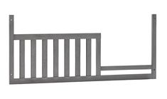 a wooden bed frame with slats on the top and bottom sides, in grey wood