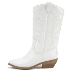 Soda Tall Cowboy Boots. Faux Leather Cowboy Boots With Stitch Detailing. Pointed Toe. Spongy Inner Lining. Low Stacked Heel. Shaft: Approx 10 In. Boot Opening: Approx 14 In. Approx Heel Height: 1.5 Inches. Fitting: Runs Slightly Small. Recommend Half Size Bigger. White Cowboy Boots Wide Calf, Whute Cowgirl Boots, Women’s White Cowboy Boots, Soda Boots, Tall Cowboy Boots, White Snip Toe Mid-calf Boots For Rodeo, Ll Bean Duck Boots, Western Style White Mid-calf Boots Medium Width, Cute Winter Boots