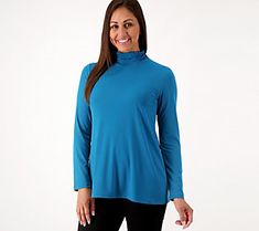 A comfy go-to for all your fall festivities? This Liquid Knit® top is a closet essential that you'll want to take out daily. From Susan Graver. Susan Graver, Closet Essentials, Mock Neckline, Fall Festival, Black Friday Sale, Line Design, Knit Top, Top Blouse, Turtle Neck