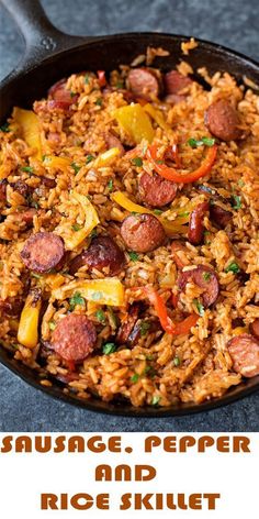 Sausage and Rice Skillet Easy Enchiladas, Rice Skillet, Sausage Dishes, God Mat, Kielbasa, Idee Pasto Sano, Sausage Recipes, Bell Pepper, One Pot Meals