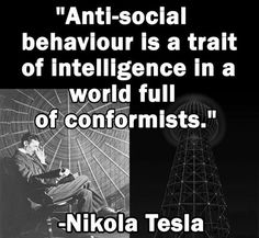 a man sitting in a chair next to a tower with a quote about anti - social behavior