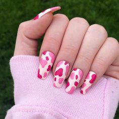 Pink Cow Print Nails, Cow Print Nails, Pink Cow Print, Cow Nails, Vintage Nails, Print Nails, Animal Print Nails, Pink Cow