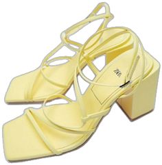 Yellow Evening Sandals For Spring, Yellow Formal Sandals For Spring, Yellow Sandals For Formal Spring Events, Yellow Wrapped Heel Sandals For Summer, Chic Yellow Square Toe Sandals, Spring Yellow Sandals With Wrapped Heel, Yellow Wrapped Heel Sandals For Spring, Yellow Sandals With Wrapped Heel For Spring, Yellow Strappy Sandals For Spring