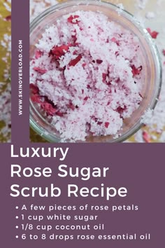 Christmas Diy Body Products, Rose Hip Soap Recipe, Diy Rose Body Scrub, Cream Soap Recipe, Body Oil Diy Recipe, How To Make Whipped Body Scrub, Coconut Oil Sugar Scrub Recipe, Scrubs Diy Recipes, Easy Sugar Scrub Recipe