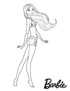 barbie doll with long hair and high heels coloring pages for kids, free printable