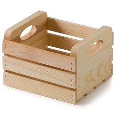 a small wooden crate with handles on white background