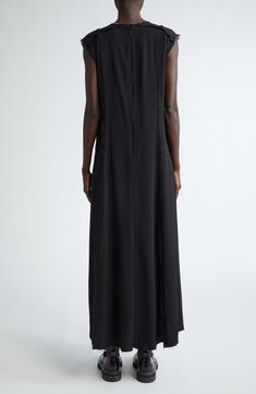 A featured style from Wu's fall '24 runway presentation, this crepe midi shift exemplifies his 'in process' theme for the season with its basted seams and raw edges laid bare. 51" length (size Medium) Hidden back-zip closure Plunge neck Cap sleeves 100% polyester Dry clean Imported Designer Clothing Black Maxi Dress With Side Slits For Work, Black Silk Dresses With Side Slits, Black Viscose Maxi Dress For Daywear, Chic Black Unlined Maxi Dress, Chic Unlined Black Maxi Dress, Black Silk Maxi Dress For Daywear, Edges Laid, Midi Shift Dress, Fall 24