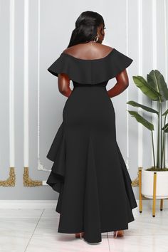 Elegant Irregular Off Shouler Ruffles Maxi Evening Dress High-low Hem Maxi Dress With Ruffles For Party, Solid Dresses With Ruffles And Asymmetrical Hem, Asymmetrical Ruffled Maxi Dress, Bodycon Prom Dresses, Maxi Evening Dress, Ruffle Gown, Stylish Jumpsuit, Strappy Maxi Dress, Ruffle Maxi Dress