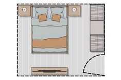 an overhead view of a small bedroom