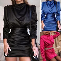 Summer Dress Women Turtleneck Long Sleeve Pleated Dress Solid Color High Waist Slim Bodycon Dress Vestidos Elegantes Para Mujer Non-stretch Mini Length Bodycon Dress For Evening, Winter Night Out Sheath Dress, Non-stretch Sheath Mini Dress For Party, Sheath Dress For Going Out, Fall Sheath Dress For Night Out, Fall Party Slim Fit Mini Dress, Slim Fit Mini Dress For Fall Party, Evening Mini Dress Non-stretch Knee-length, Evening Mini Dress Knee-length