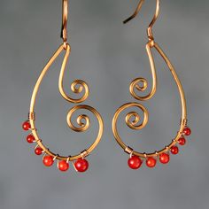 Scroll hoop earrings bridesmaid gift gift for her wedding | Etsy Red Copper Wire Wrapped Jewelry, Red Wire Wrapped Copper Jewelry, Spiral Shaped Red Jewelry For Gifts, Red Spiral Jewelry As Gift, Red Spiral Jewelry For Gifts, Copper Hoop Earrings For Gift, Dangle Wire Hoop Earrings As A Gift, Dangle Wire Hoop Earrings For Gift, Dangle Hoop Earrings As Gift