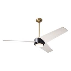 a ceiling fan with a white and black blade on it's blades, against a white background