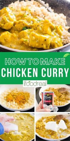 how to make chicken curry in a skillet with instructions for the recipe and ingredients