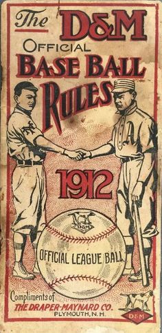 an old baseball ticket with two men shaking hands on top of the ball and another man holding