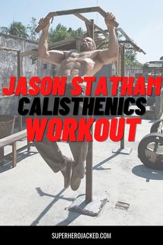 a man hanging upside down on a pole with the words, jason stahl calisthenics workout