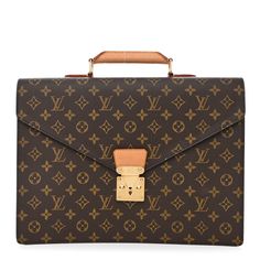 This is an authentic LOUIS VUITTON Monogram Serviette Conseiller Briefcase. This stylish briefcase is crafted of Louis Vuitton monogram on toile canvas. The case features a sturdy reinforced leather top handle and a frontal v-shaped flap, polished gold plated press lock closure and has a rear pocket. The flap opens to a partitioned mocha cross-grain leather interior with a large patch pocket. Luxury Leather Briefcase, Louis Vuitton Luggage, Louis Vuitton Monogram Bag, Monogram Bag, Louis Vuitton Damier Ebene, My Vision Board, Leather Briefcase, Leather Interior, Leather Top