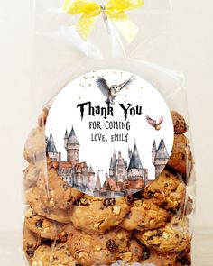 thank you for coming love and family cookies in a cellophane bag with yellow ribbon