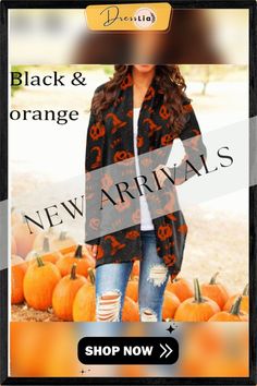 New Trend Halloween Women's Coat Digital Printing Loose Long-sleeved Sweater Casual Cardigan Halloween Long Sleeve Cardigan, Black Halloween Outerwear, Casual Long Sleeve Halloween Cardigan, Orange Long Sleeve Halloween Sweater, Womens Sweater Coats, Sleeved Sweater, Casual Cardigans, Sweater Coat, Women Sweater