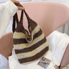 Bird in Bag - New single shoulder knitted hand knitted bag creative hand striped handbag fashion bag female Hand Knit Bag, Knitted Bag, Street Trends, Bird In Bag, Knitted Bags, Fashion Handbags, Hand Knitting, Fashion Bags, Street Style