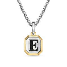 E Initial Amulet in Sterling Silver with 14K Yellow Gold, 17mm Gold Amulet, E Initial, Religious Symbols, Amulets, Anniversary Bands, Modern Man, Gemstone Colors, Precious Metals, Wedding Bands