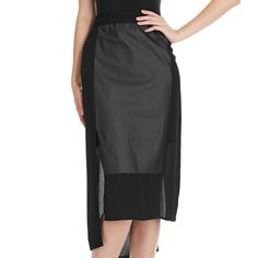 $195* Pure Dkny (Sz-Large) New With Tags. Womens Faux Leather Panel Viscose-Knit Step-Hem Skirt. *Viscose/Polyester/Linen/Cotton/Elastane Modern Black Pencil Skirt For Evening, Modern Black Midi Pencil Skirt, Edgy Black Flowy Skirt, Modern Black Midi Skirt, Black Flowy Pencil Skirt For Night Out, Modern Black Party Skirt, Modern Black Pencil Skirt Bottoms, Modern Black Pencil Skirt, Black Asymmetrical Skirt For Date Night