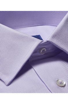 An oxford-cloth weave distinguishes this cotton spread-collar shirt tailored with a French placket and adjustable-button cuffs. Spread collar with removable collar stays Rounded, adjustable button cuffs Curved hem 100% cotton Machine wash, line dry Imported Spring Formal Dress Shirt With Concealed Placket, Purple Formal Shirt For Spring, Purple Cotton Dress Shirt For Work, Semi-formal Purple Cotton Shirt, Formal Purple Cotton Shirt, Purple Cotton Shirt For Business, Purple Cotton Business Shirt, Semi-formal Purple Cotton Dress Shirt, Purple Cotton Formal Shirt