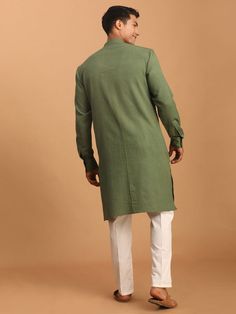 Vastramay Men's Green Cotton Cool Dyable Kurta with Cream Pant Set A stylish and comfortable choice for casual outings, this set features a green cotton kurta that can be dyed to your preferred color. The cream pant complements the kurta perfectly, offering a complete and fashionable look. Features: Comfortable cotton fabric Can be dyed to a different color Stylish and versatile Specifications: Brand: VASTRAMAY Color: Green (Kurta), Cream (Pant) Material: Cotton Size: Available in various sizes Fitted Green Cotton Bandhgala, Long Sleeve Cotton Nehru Jacket With Dabka Detailing, Long Sleeve Cotton Nehru Jacket With Dabka, Cotton Nehru Jacket With Dabka And Long Sleeves, Green Cotton Nehru Jacket For Eid, Green Cotton Bandhgala For Eid, Green Cotton Nehru Jacket For Festive Occasions, Festive Green Cotton Nehru Jacket, Long Sleeve Cotton Bandhgala For Eid