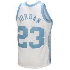 A standout player from the start, Michael Jordan has gone down in history as one of the best basketball players of all time. Commemorate Jordan and his early, formative years with the North Carolina Tar Heels by grabbing this 1983/84 Authentic Retired Player Jersey by Mitchell & Ness. Its crisp North Carolina Tar Heels graphics puts your die-hard fandom on full display making it a must-have addition to your collection. Authentic Jersey Woven jock tag at hem Side splits at hem Machine wash, t Throwback Basketball Shoes, Retro Basketball Shoes For Sports Events, Throwback Basketball Shoes For Sports Season, Collegiate White Basketball Shoes For Sports Events, Best Basketball Players, Michael Jordan North Carolina, Light Rain Jacket, Carolina Football, Jordan White